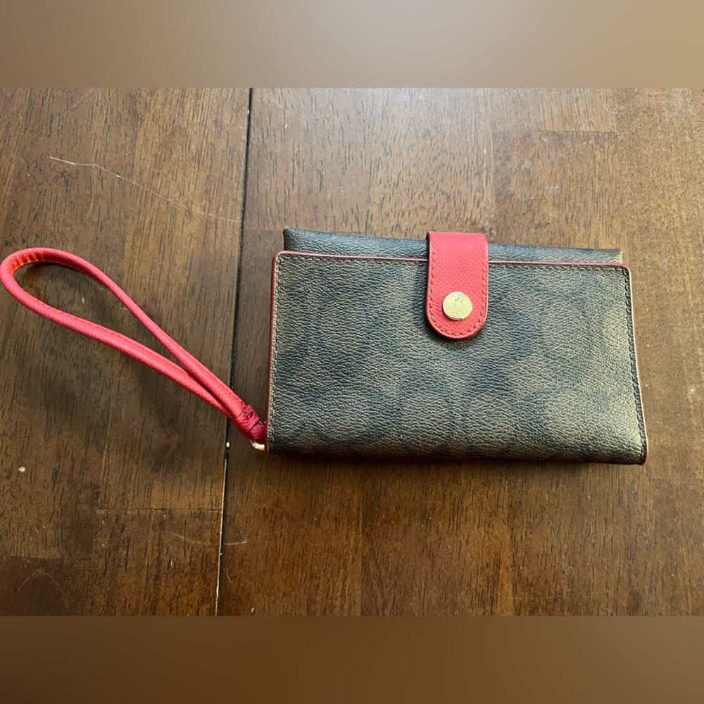 Coach Brown and Red Wristlet Wallet